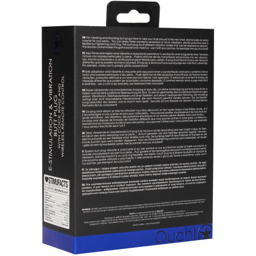 E-Stimulation and Vibration Butt Plug With Cock Ring and Wireless Remote Control - Black