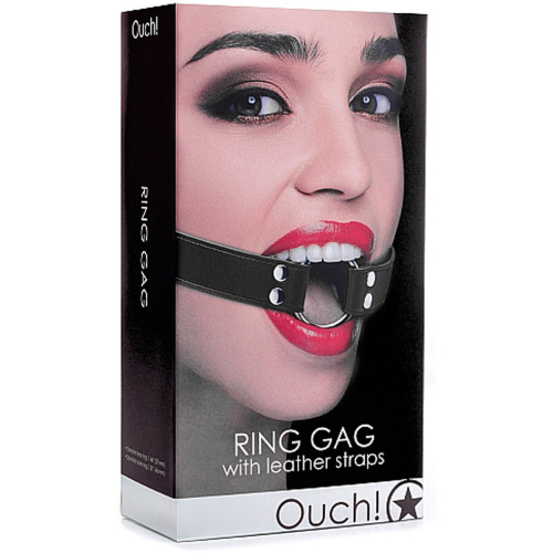 Ring Gag With Leather Straps - Black