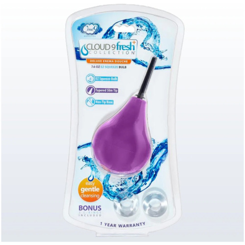 Cloud 9 Fresh and Deluxe Anal Soft Tip Enema Douche 7.6oz With Ez Squeeze Bulb and 2 C-Rings