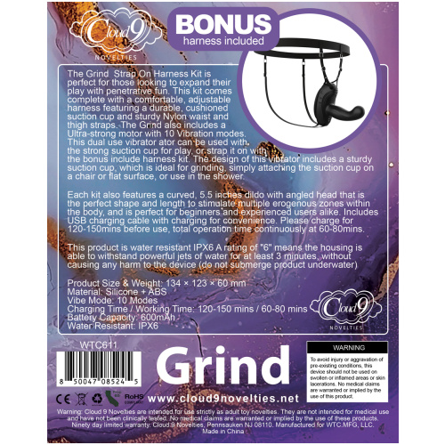Cloud 9 Grind Insertable Vibe Suction Cup and Harness - Black