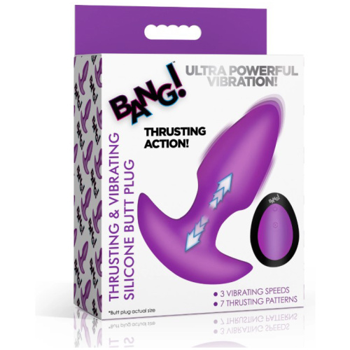 Thrusting and Vibrating Silicone Butt Plug - Purple