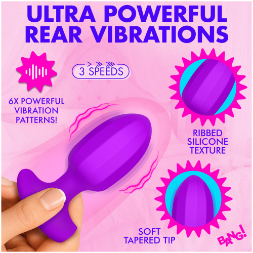 Ribbed Vibrating Silicone Butt Plug - Purple