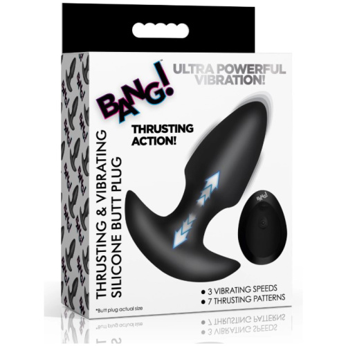 Thrusting and Vibrating Silicone Butt Plug - Black