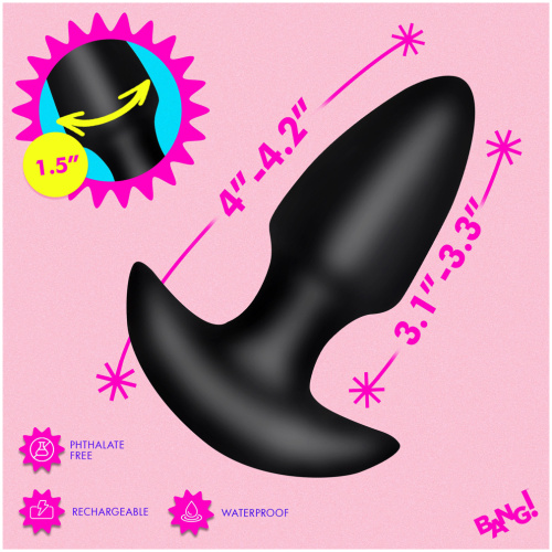 Thrusting and Vibrating Silicone Butt Plug - Black