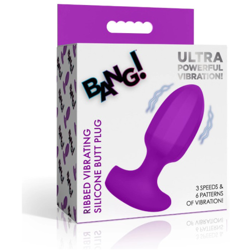 Ribbed Vibrating Silicone Butt Plug - Purple