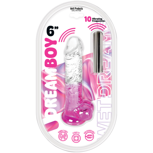 Dream Boy 6" - Jelly Vibrator Wet Dreams - Clear Magenta